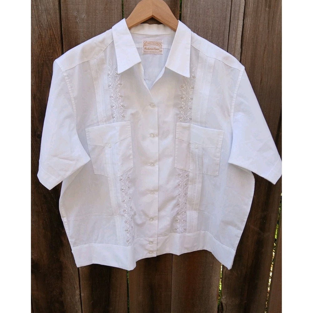VTG Camiseria Canul Guayabera Shirt Merida Mexico Mens White/‎ Silver Size 42